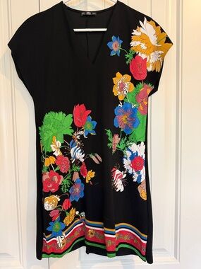 Zara Black Midi Dress with Bright Floral Print